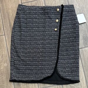 NYC Black and Gray Tweed Pencil Skirt with Gold Buttons. Size small.